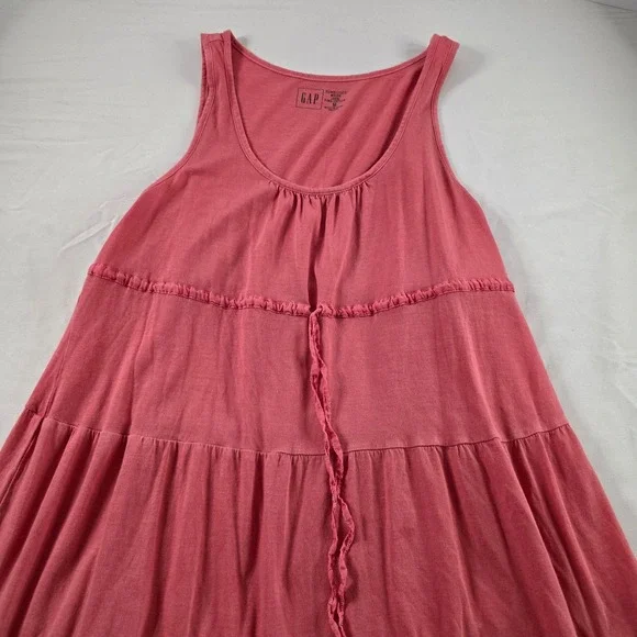 Gap Midi Dress Sunkissed Wash Tiered Pima Cotton Sleeveless M Pink Boho Summer - Picture 2 of 6